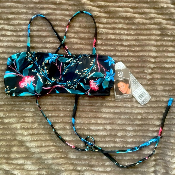 NWT Daisy Fuentes Black Floral Bandeau Bikini Top Size 6 - Picture 2 of 6